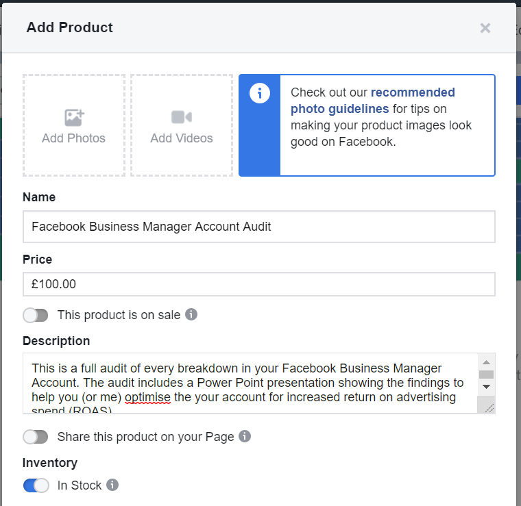 Add Facebook product